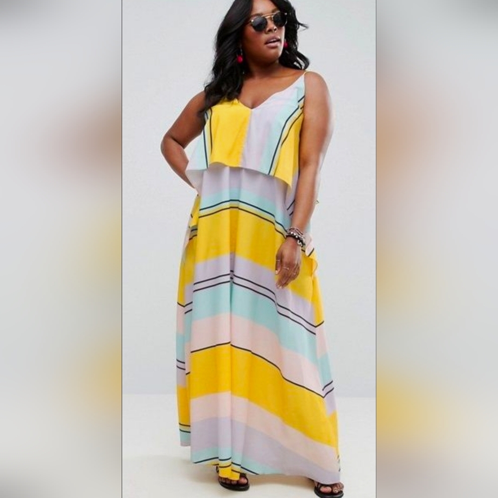 Asos Multicolored/Yellow Striped Crop Top Maxi Dress | NWOT Plus Size US 22